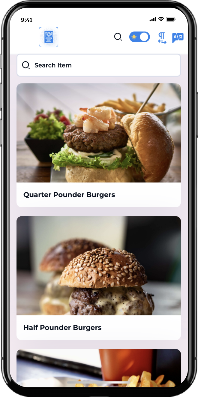 Restaurant menu on a phone